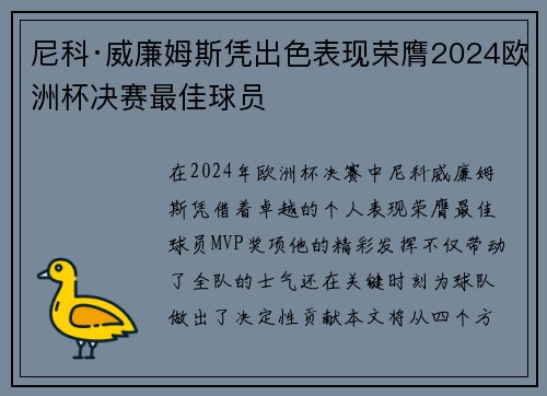 尼科·威廉姆斯凭出色表现荣膺2024欧洲杯决赛最佳球员